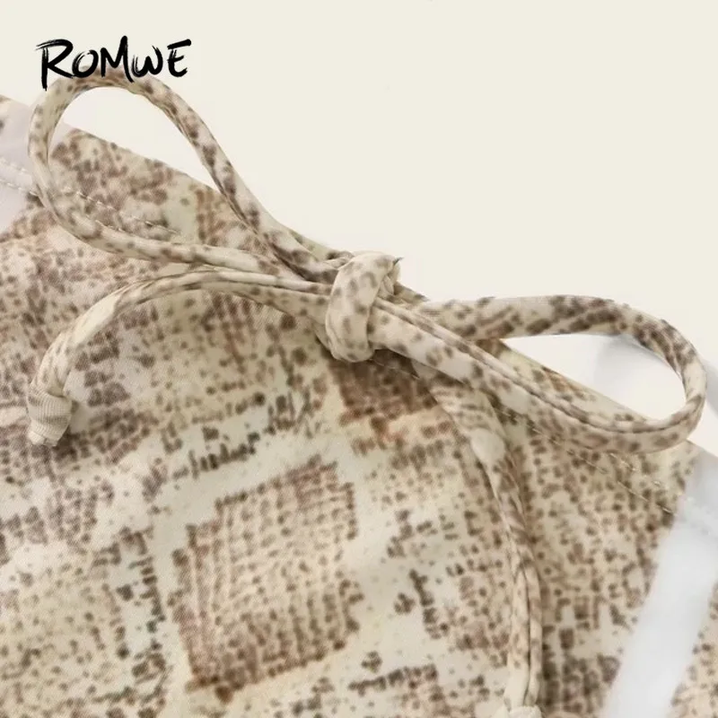 Romwe Sporty Snakeskin Halter Bikini Top With High Waist Bikini Set Women Beach Summer Bathing Suit Ladies Sexy Swimsuit