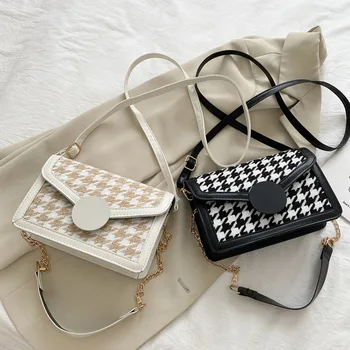 

Retro Autumn Winter Handbag Vintage Plaid Crossbody Bag For Women Round Buckle Casual Small Square Shoulder Messenger bag