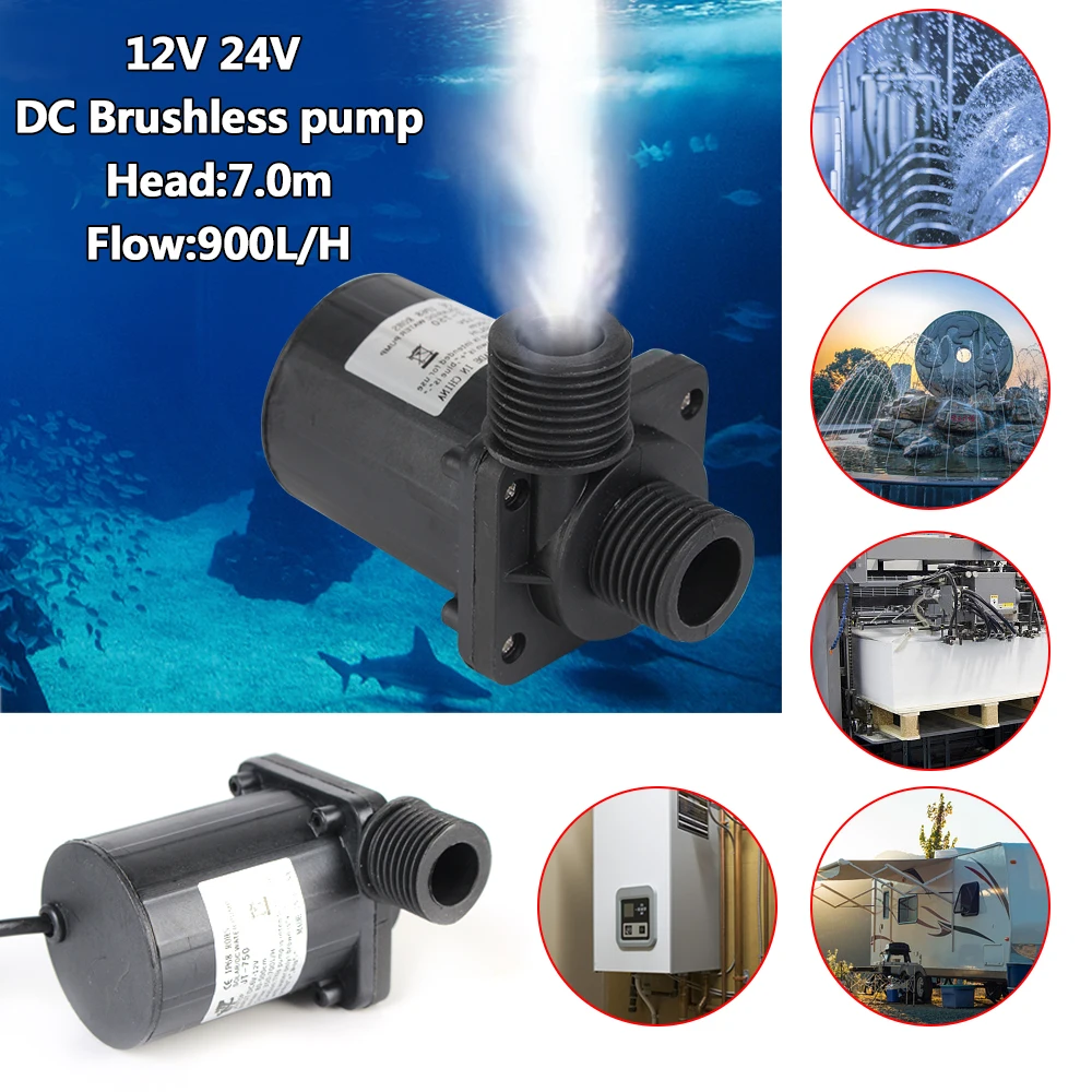 

US Plug DC 12V 24V Brushless Solar Motor Water Pump Water Heater Shower Floor Heating Booster Pump Silent 4 Points Threaded IP68