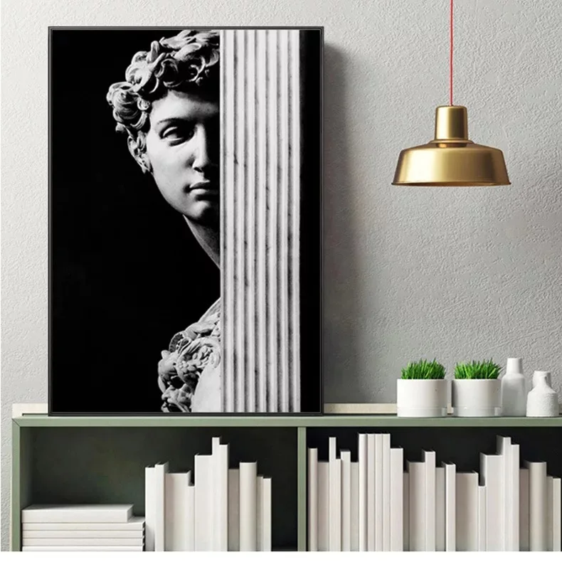 Nordic Black and White David Head Sculpture Canvas Painting Vintage Posters Prints Wall Art Picture for Living Room Cuadros | Дом и сад