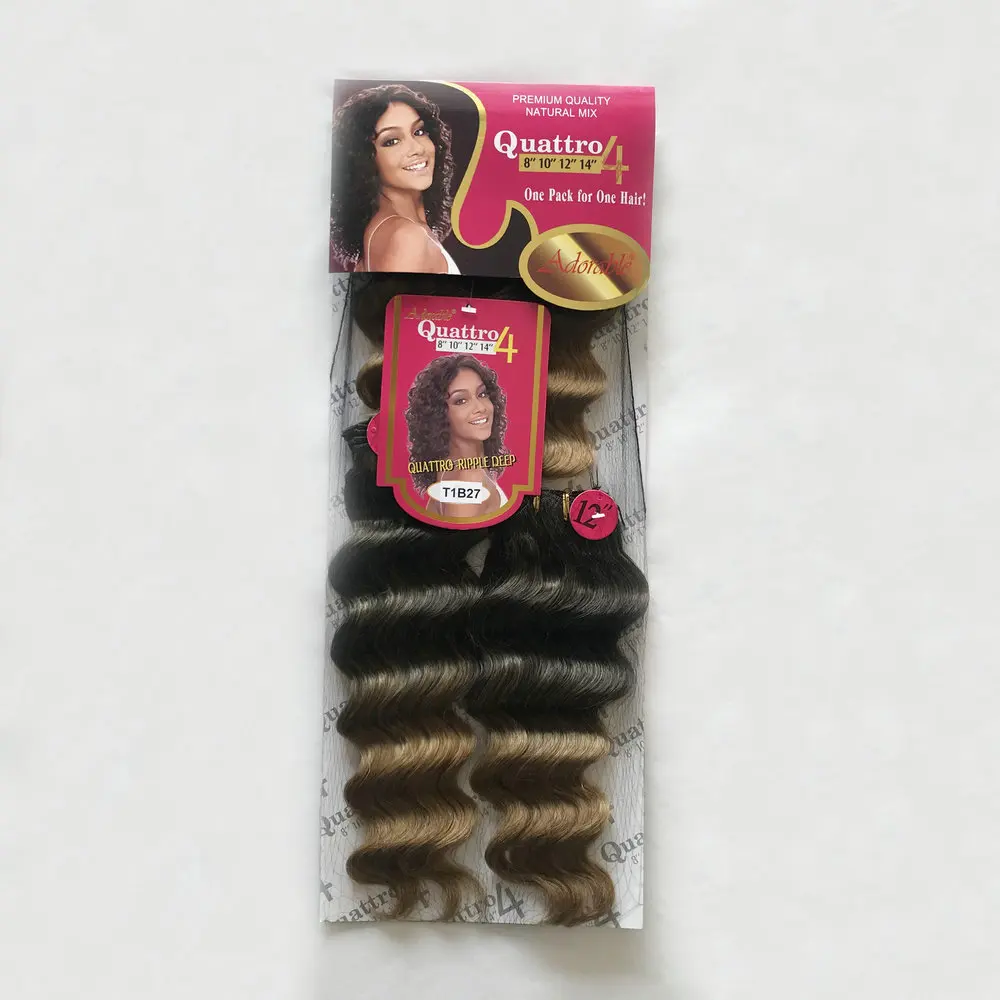 Curly Synthetic Hair Weave 4 Bundles Mixed,Soft Heat Resistat Synthetc Hair Wefts Looks Natural Quattro Ripple Deep Wave 4PCS
