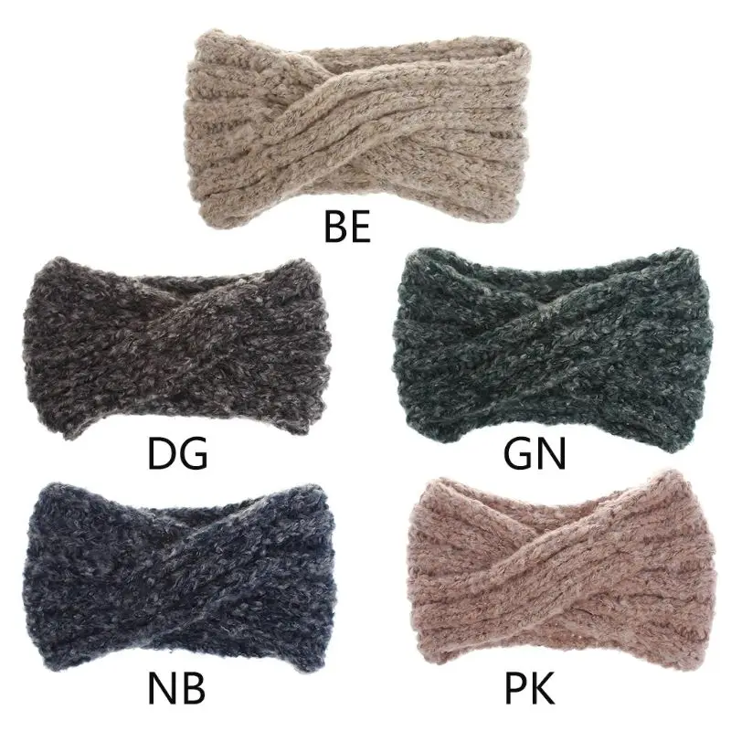 Womens Adult Winter Criss Cross Braided Headband Ear Warmer Thickened Mohair Knitted Sport Cold Weather Wide Hair Band Turban