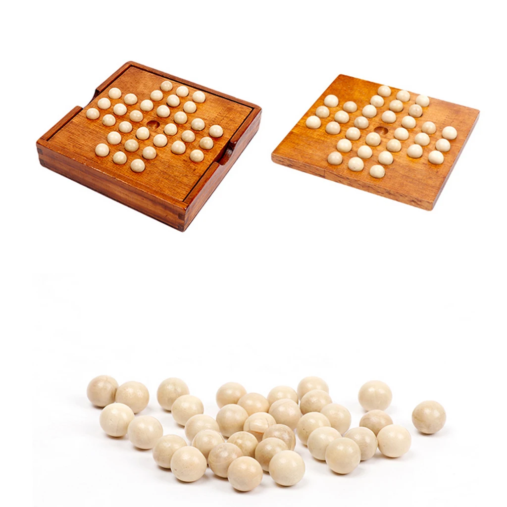 Wooden Solitaire Board Cognitive Activity Diamond Chess Kids Adults Toys Brain Teasers Puzzle Game Marble Sets