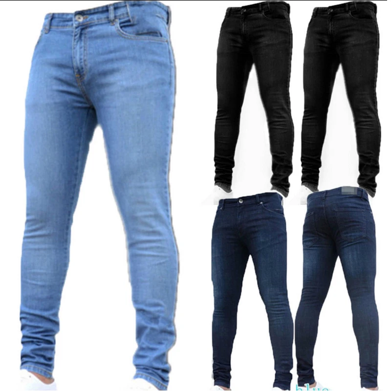 Мужская эластичная рваные узкие байкерские джинсы Рваные тесьмой Slim Fit джинсовые штаны Лот