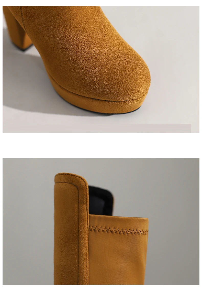 2025 New Waterproof Platform Stitching Over-The-Knee Women's Boots Super High Thick Heel Suede Short Plush PU Long Boots