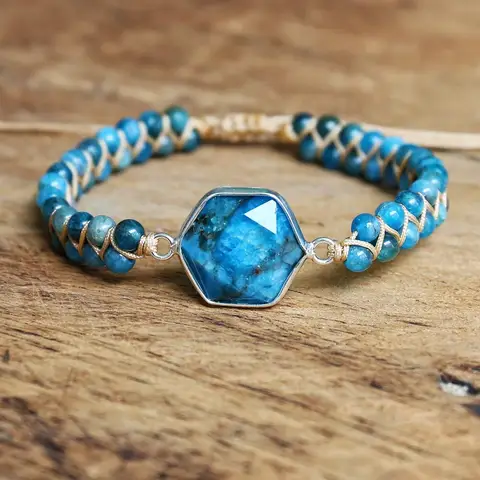 Apatite Beads Handmade Charm Bracelets Natural Stone String Braided Bracelets Bohemia Yoga Friendship Couple Bracelet Gift