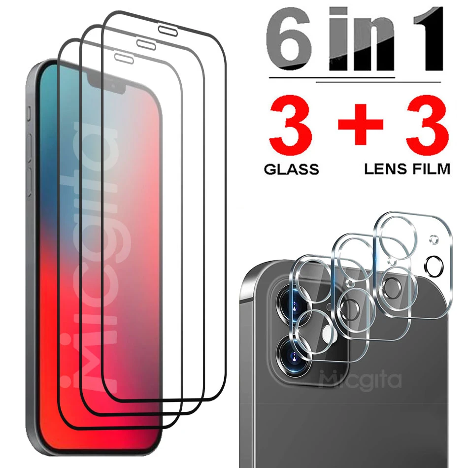 6 in 1 Tempered Glass For iphone 12 Pro Max Screen Protector 3D Camera Lens Glass Full Cover Film For iphone 12 mini Glass phone glass protector