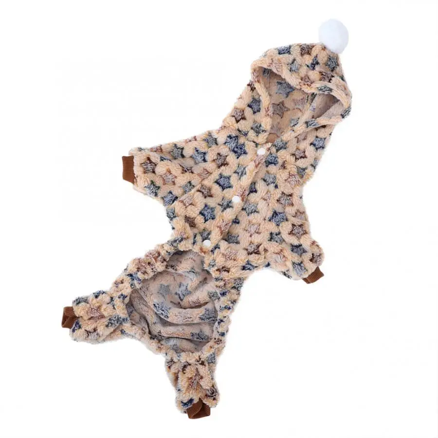 Теплая одежда для куртки фланелевый песочный бежевый комбинезон для домашних животных зимняя теплая пижама костюм звезды для кошек собак(XS) мягкий