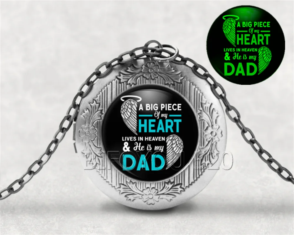 

BIFOYOU Dad Lives in heaven Cabochon Glass Aromatherapy Photo Locket Necklace Perfume Essential Oil Pendant