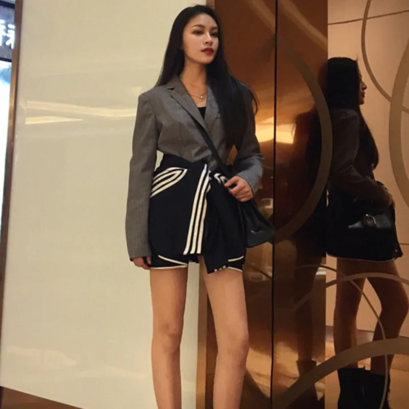 

DEAT 2020 New Spring Single Breasted Contrat Colors Bow High Waist OL Suit Cover Hips Sexy Female Jacket WC77502L Two Pieces Set