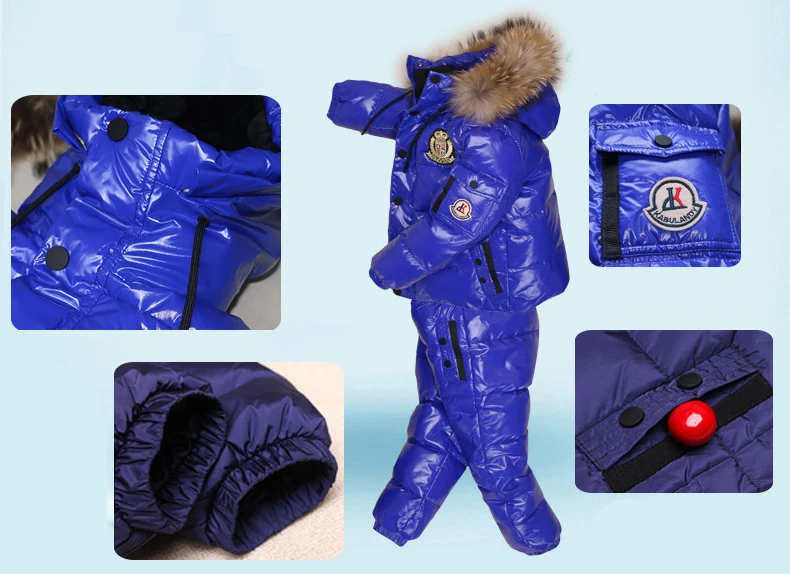 Зимние лыжные костюмы для мальчиков куртка-пуховик на 80% утином пуху костюм для девочек, Комбинезоны детская спортивная одежда модная водонепроницаемая одежда для малышей