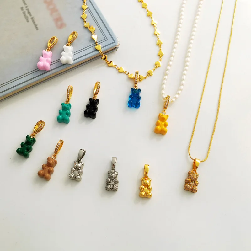 Pendant Necklace for Women Korean Colorful Bear Blue Zircon Crystal Neck Chain Female Jewelry Free Shipping Gift 18k Gold Plated