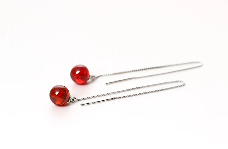 925 пробы, серебряные серьги, красный агат, длинные серьги с кисточками для женщин, модные длинные капли для ушей, простые популярные серьги-капли, ювелирное изделие