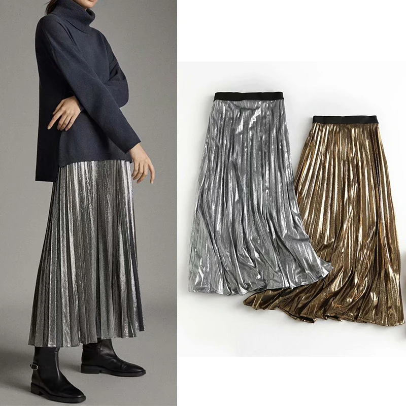 Женская юбка za плиссированная Повседневная Длинная юбка harajuku женская элегантная Европейская стильная винтажная одежда vetement femme