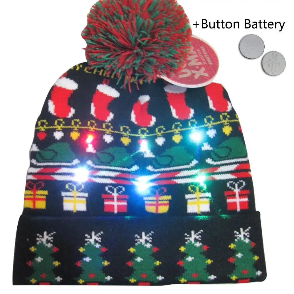 Светящийся шарф Рождественская шляпа освещение теплый вязаный шарф с кисточками для Рождественского украшения праздничный подарок Веселый Рождественский Декор шляпа