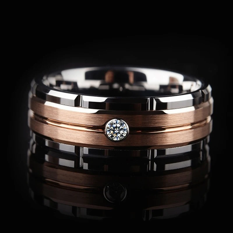 6 Colors Simple 8mm Men Tungsten Carbid Ring Gold Blue Black Matte Finish Beveled Polished Edge Engagement Ring Men Wedding Band