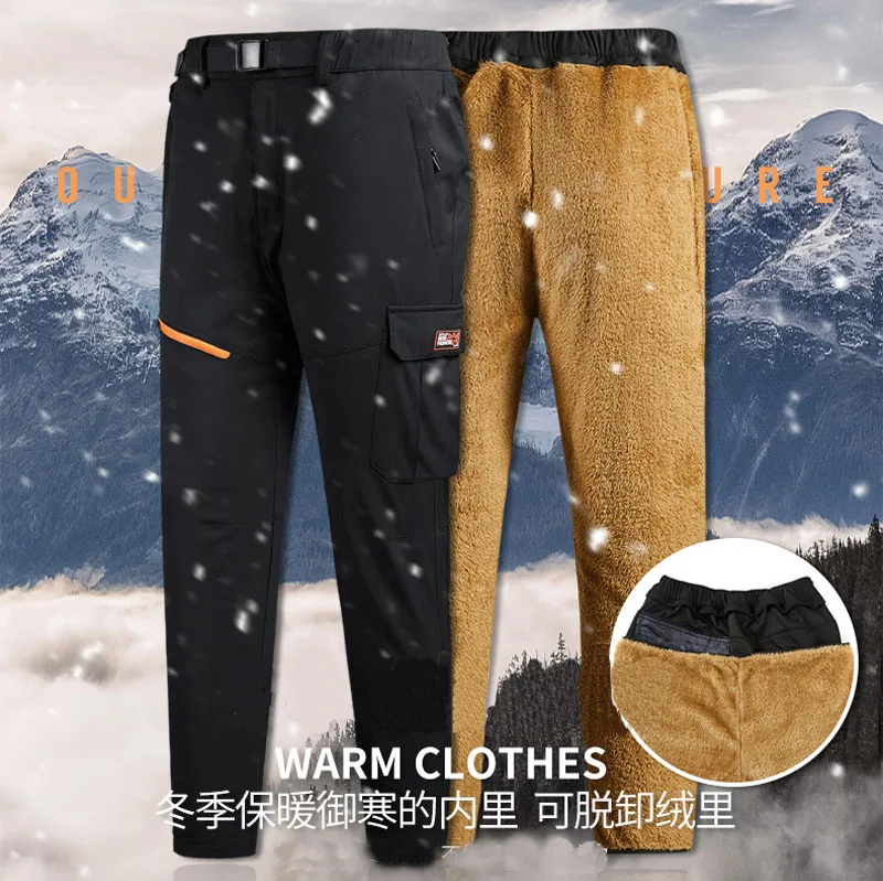 Зимние походные мужские карго мягкие брюки съемные толстые флисовые лайнер теплые брюки с большим количеством карманов военные широкие в стиле милитари брюки