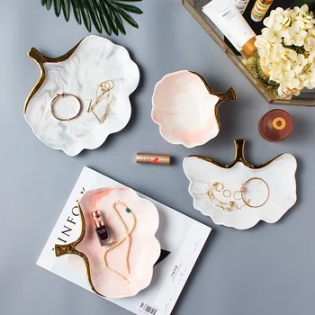 

Simple Gloden Marble Ceramic Dish Soup Rice Bowl Salad Plate Jewelry Storage Tray Decorative Tableware YHJ021104