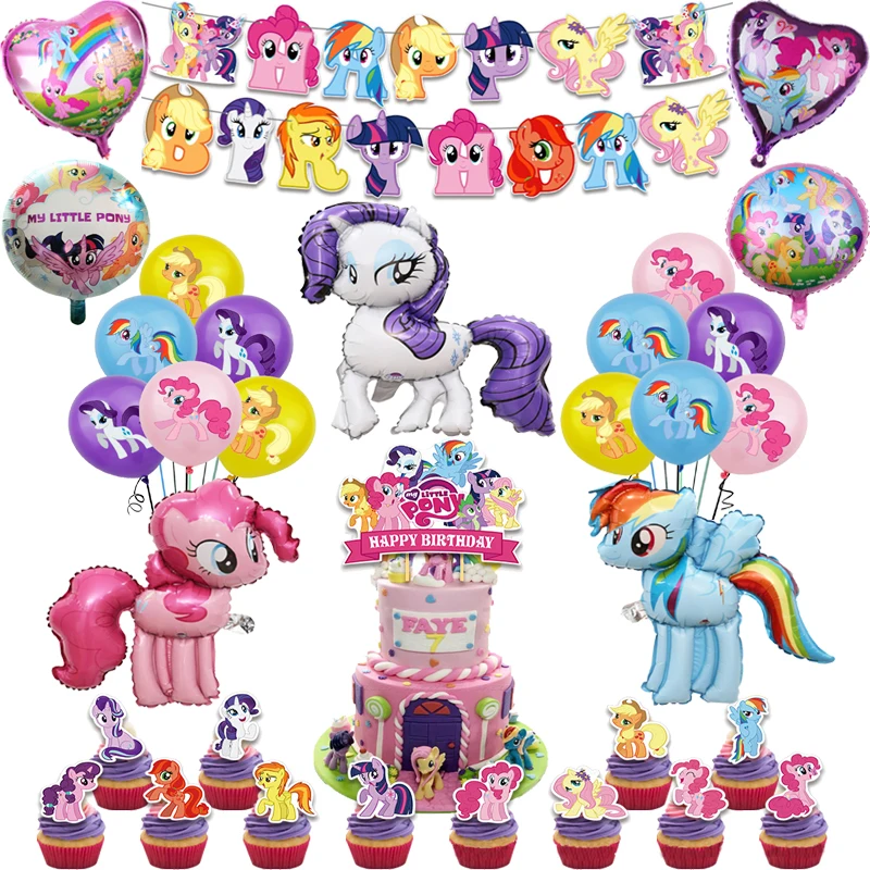 Фольгированные воздушные шары My Little Pony из латекса с розовой лошадью радужные