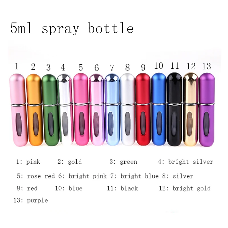 

12 pieces/lot 5ml Perfume Bottle Portable Mini Aluminum Refillable With Spray Empty Cosmetic Containers For Traveler 13 colors