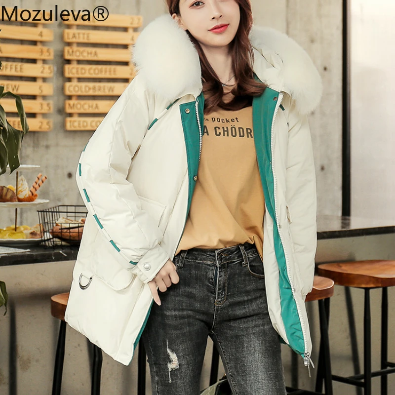 

Mozuleva 2020 Winter Korean Medium Length Down Jacket for Women with Thickened Thermal Embroidery Collar Coat