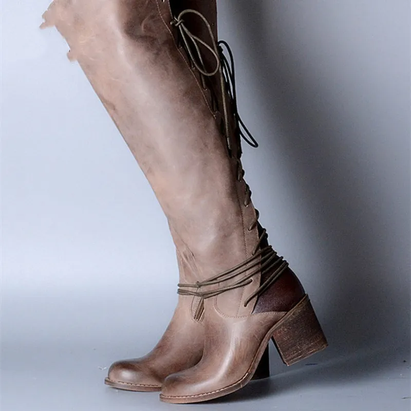 

Stylesowner Fashion Belt Buckle Leather Do Old Knee Boots Women Square Toe Zip Side Comfortable Martin Boots Female Black