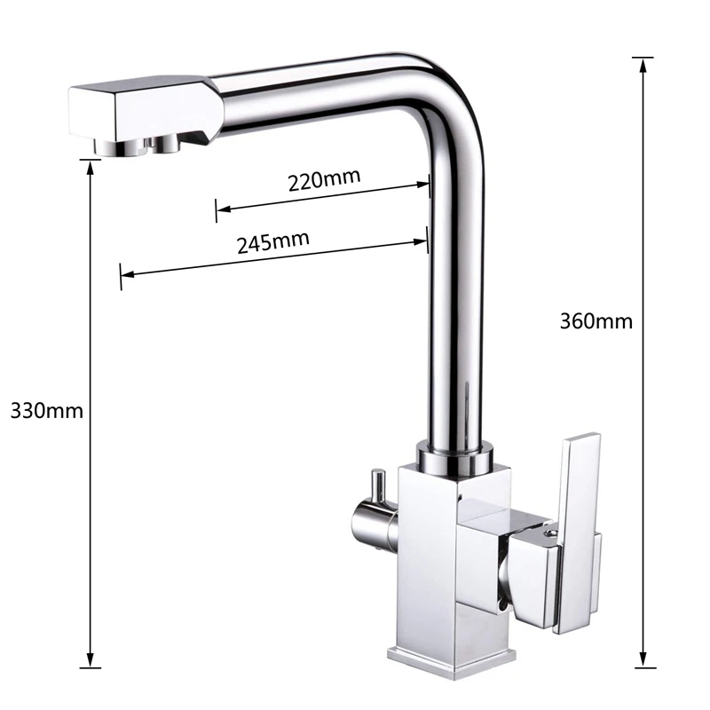  3 Way Water Filter Kitchen Taps Square Commercial Brass Single Hole Double Handles Swivel Spout Sin - 4000335444725