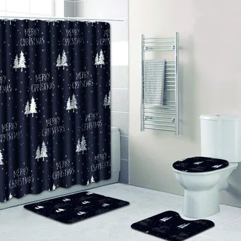 

ONGLYP 4pcs Shower Curtain Set Luxury Fashion Bathroom Curtains with Hooks Non Slip Bath Mat Toilet Cover Rugs Mat Home Decor
