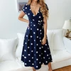 Lossky Summer Dress Women Vintage Dress Casual Polka Dot Print A-Line Party Dresses Sexy V-neck Short Sleeve Long Dress Fashion ► Photo 2/6