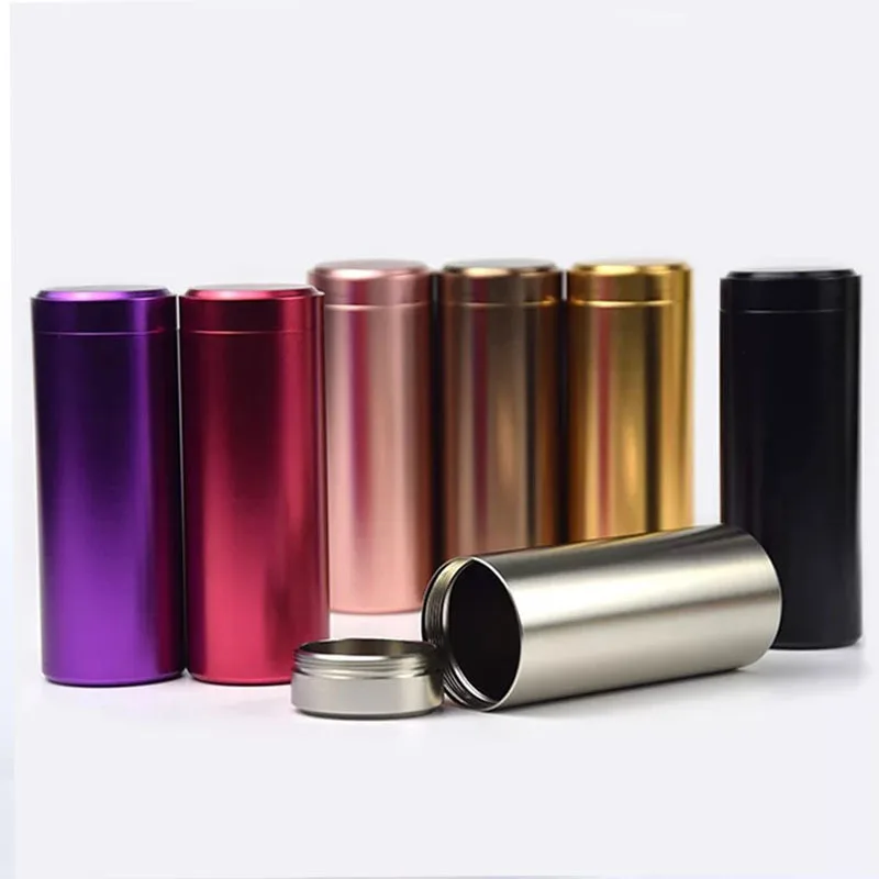 Lengthen Titanium Alloy Tea Packaging Aluminum Cans Mini Portable Travel Sealed Metal Cans Spiral Sandblasting Cigarette Case
