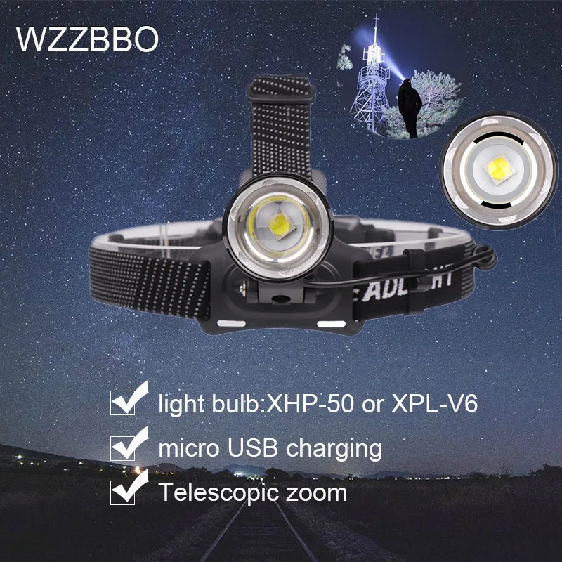 

Powerful XHP50 Led Headlamp Rechargeable 18650 battery hunting fishing camping head band with lights Waterproof Work Lamp