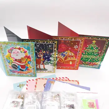 

Special-shaped diamond Christmas card DIY diamond painting handmade cross stitch rhinestone greeting card 4-piece set