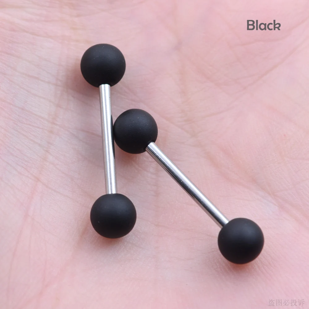 2pcs DIY 15mm Bar Rubber Painting Acrylic Tongue Piercing Balls Nipple Rings Surgical Steel Barbell Plastic Tongue Rings Jewelry