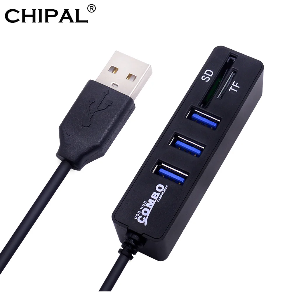 

CHIPAL COMBO Mini 2 in1 3 Ports USB 2.0 Hub Card Reader Splitter Cardreader Support Micro SD TF SD SDHC SDXC for Computer Laptop