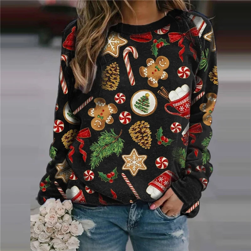 

Womenâ€™s Christmas Hoodies Casual Pullovers Tops Holiday Printing Long Sleeve Crewneck Loose Fit Sweatshirts Xmas Womens Clothing