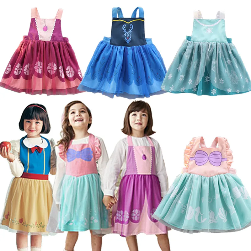 MomSusy Baby Girl Waterproof Dress Princess Elsa Anna Apron Infant Toddler Dining Feeding Bib Smock Breathable Clothes | Детская одежда