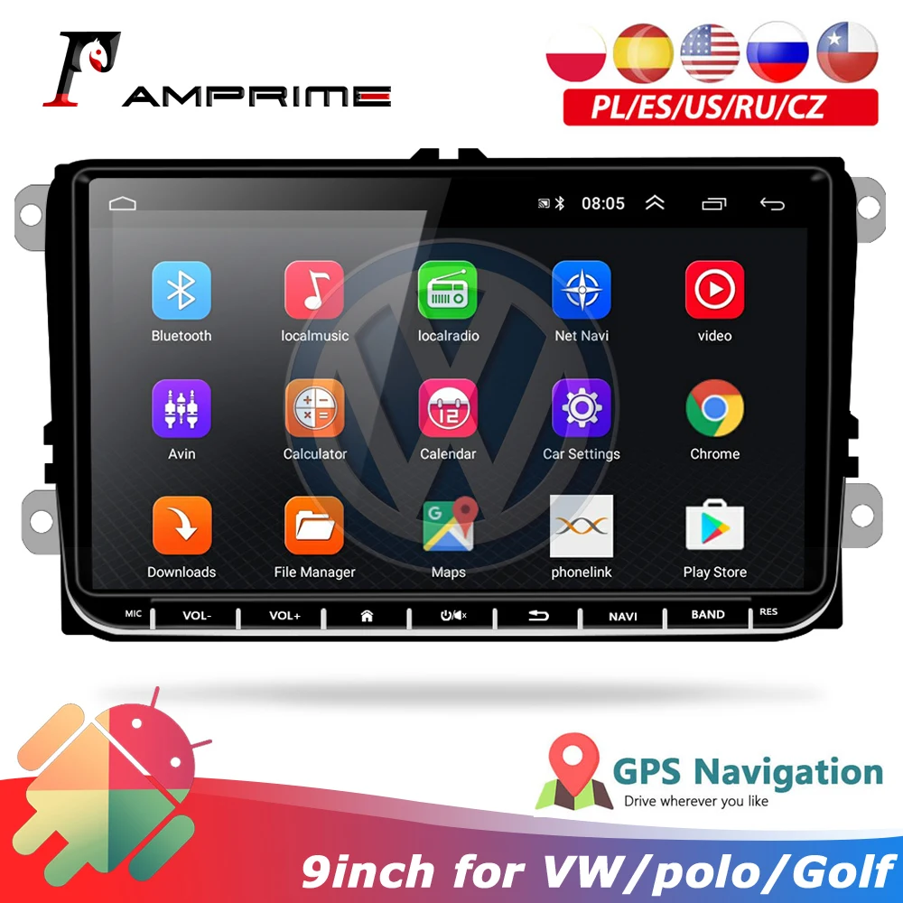 Автомагнитола AMPrime 9 дюймов Android стерео GPS навигация для Passat Golf MK5 MK6 T5 EOS POLO