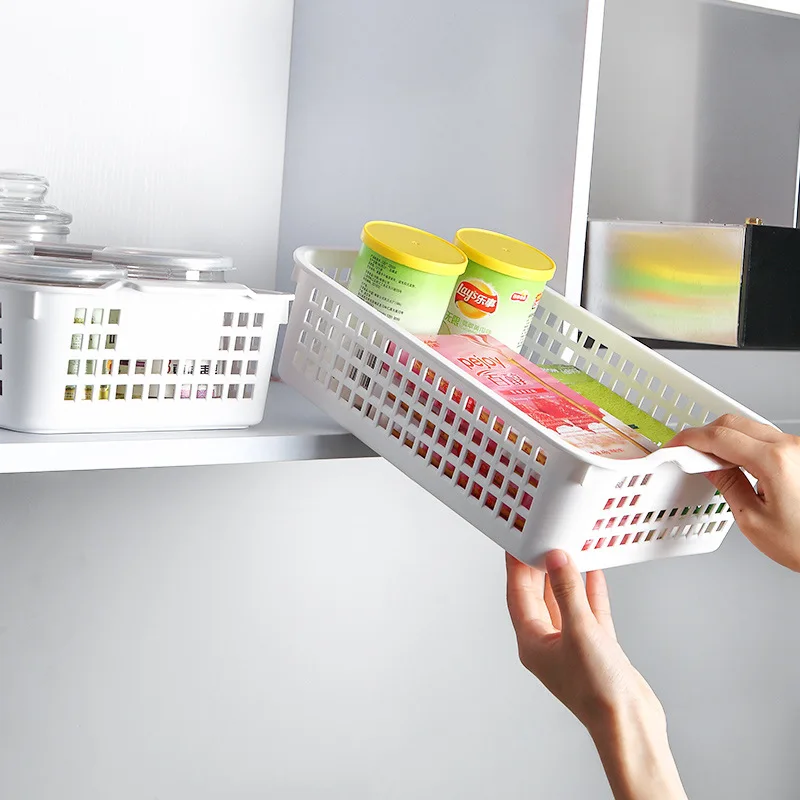

Simple Desktop Snacks Storage Basket Household Plastic Rectangular Sundries Storage Box Hollow Out Bathroom Storage Basket Sub-