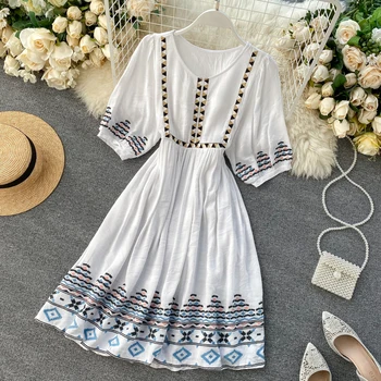

Casual Boho Dress Ruff Sleeve Bandage Embriodery Summer Dress 2020 Harajuk Black Mini Dress Beach