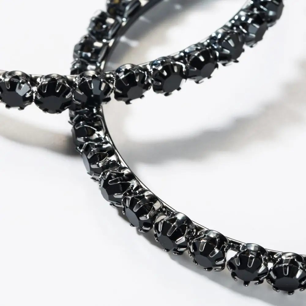 Женские серьги кольца Find Me Black Стразы большие геометрические круглые из сплава