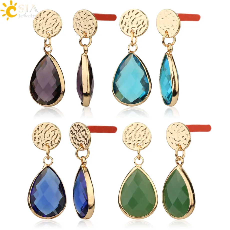 

CSJA Gold Color Stud Earrings Water Drop Shape Murano Glass Crystal Bead Pendant Earring for Women Girl Temperament Jewelry G176