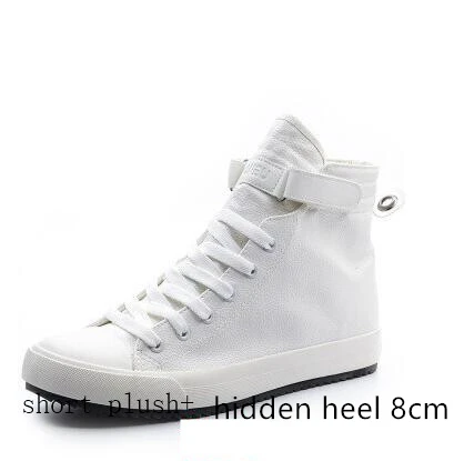 Black White High Top Sneakers Men Ankle Boots Comfort Leather Shoes Men Casual Trainers Elevator Shoes for Men Flats 3cm 8cm 1