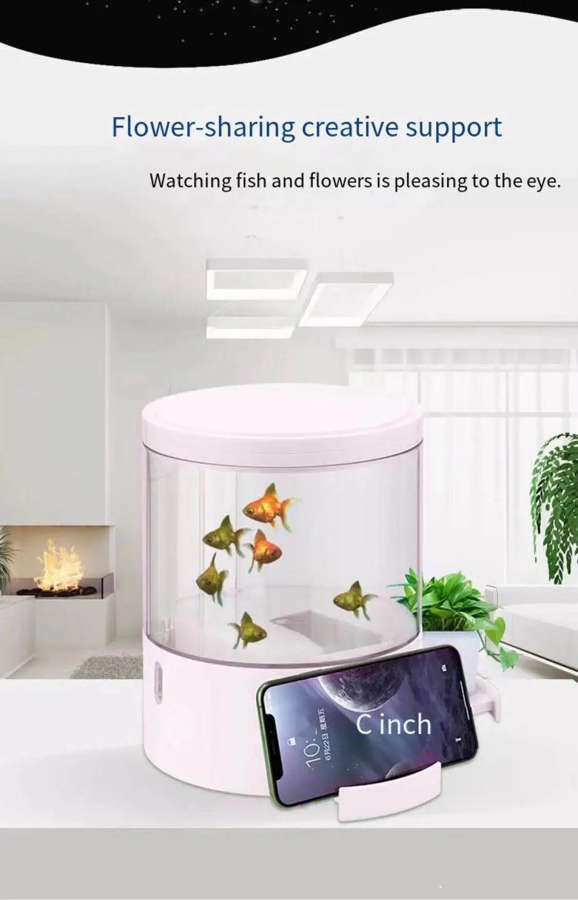 Title 5, Round colorful lights desktop fish tank mini fi...