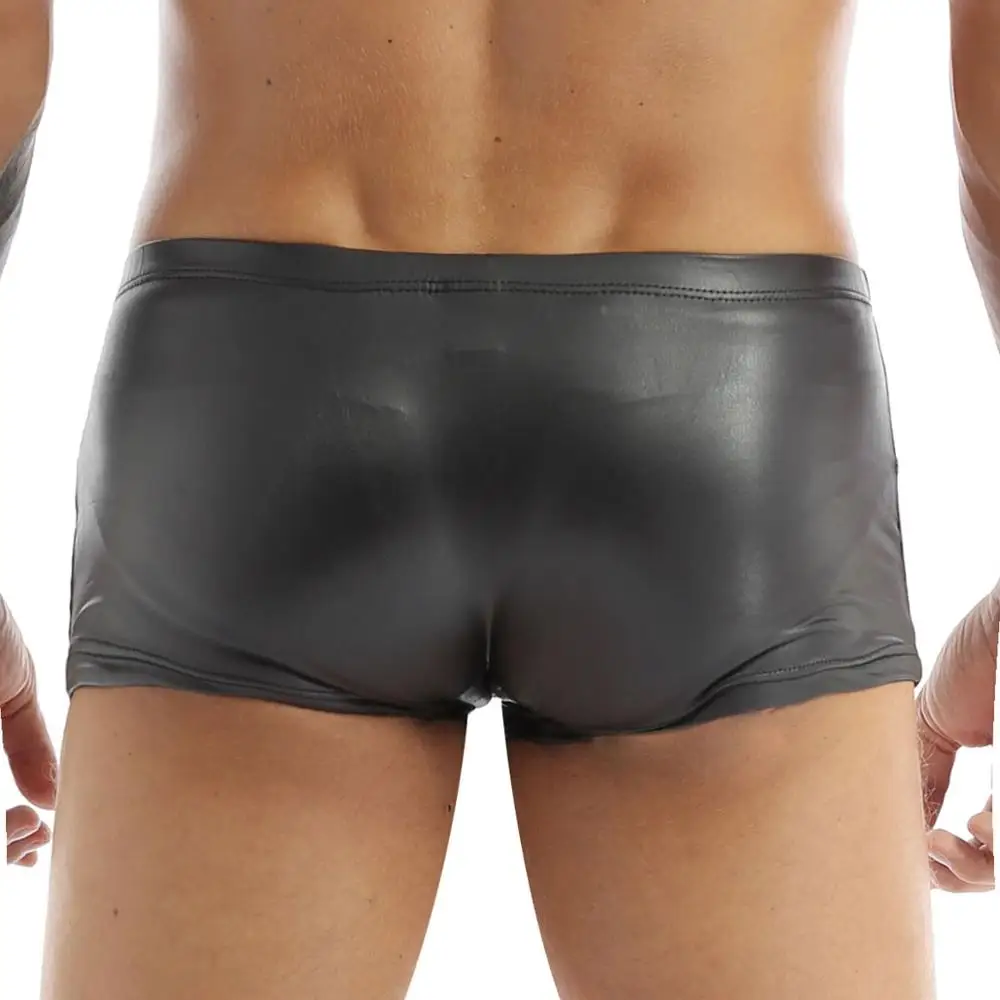 Mens Exotic Lingerie Underwear for Sex Patent Leather Sexy Boxer Briefs Shorts Wetlook Hot Sexy Male Underpants Sissy Panties
