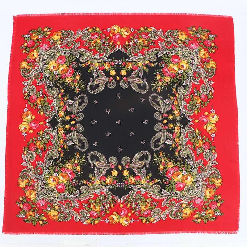 Russian Shawl Ukrainian Handkerchief Headscarf Church Babushka Paisley Autumn Winter Hair Head Wrap National Square Cotton Hijab