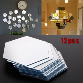 

Decor Wall Stickers 12pcs Hexagon Mirror Tile DIY Decal Home Removable Wallsticker For Any Smooth Clean Surface