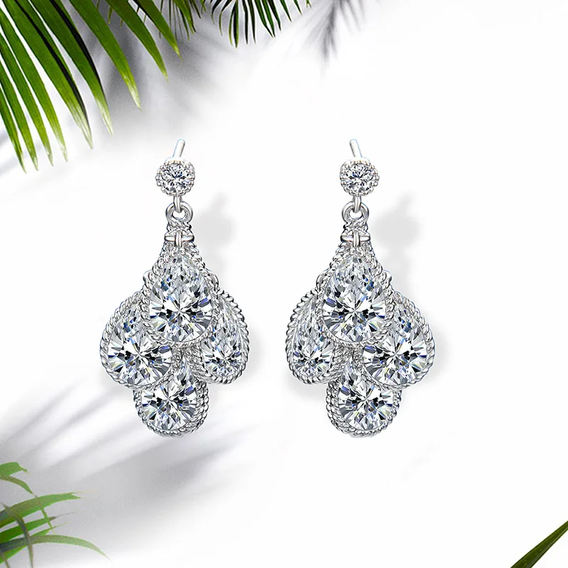 

NJ High Quality Silver Irregular Hanging Dangle Earring For Woman Silver Big Drop Earrings Crystal Jewelry For Wedding Gift