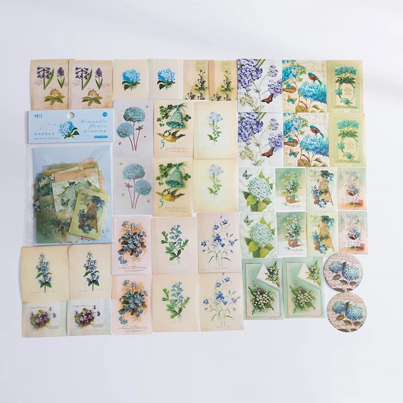 40 pcs Lily of the Valley Hydrangea Flower Fairy Retro Plant Illustrated Stickers Plant Decorative Diary Scrapbooking material 