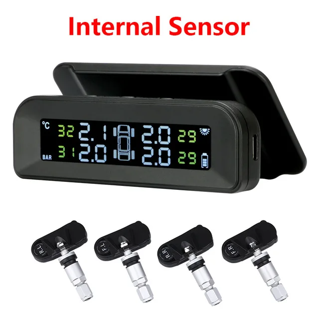 TPMS Car Tire Pressure Monitor System Automatic Brightness Control Attached to Glass wireless Solar Power tpms with 4 Sensors Internal sensors