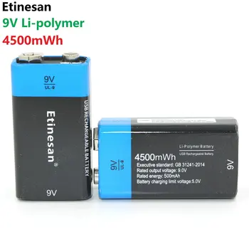 

2pcs NEW BRAND Etinesan 9V 4500mWh lithium lipo li-ion rech USB Rechargeable battery